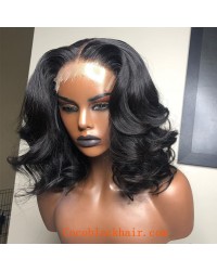 Angela 10-5x5 HD lace closure wig middle parting wave bob 10A grade Brazilian virgin human hair 