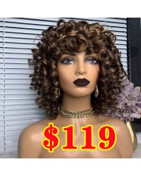Beca-Highlight color curly machine made wig Brazilian virgin human hair