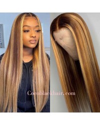 Lori-highlight brown silk straight pre plucked 360 wig Brazilian virgin human hair