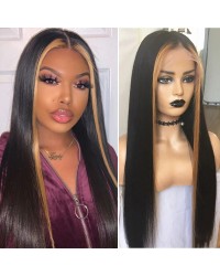 Emily72-highlight natural straight Pre plucked 360 wig Brazilian virgin