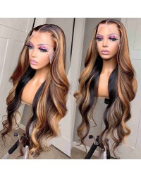 Riri-HD Lace Highlights Loose Wave Glueless lace front Pre plucked Brazilian virgin human hair