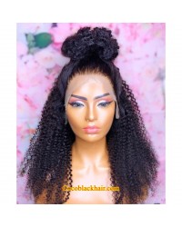 Rena-Indian virgin jerry curl glueless lace front wig