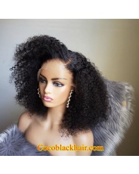 Emily87-Kinky curl bob 360 wig Pre plucked hairline Brazilian virgin human hair bleached knots