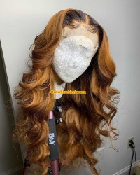 Emily65-Pre plucked loose wave ombre color 360 wig 100% Brazilian virgin hair