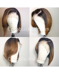 Freya-Pre plucked Indian virgin ombre color short bob 13x6 glueless lace front wig
