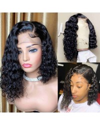 Emily59-pre plucked side part curly bob 360 wig Brazilian virgin hair