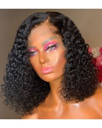 Emily75-pre plucked side part curly bob 360 wig Brazilian virgin