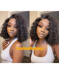 Angela 13-5x5 HD lace closure wig side parting deep curly bob 10A grade Brazilian virgin human hair 