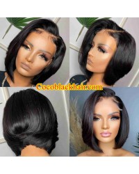 Angela 41-Side part layered Bob 5x5 HD lace closure wig Brazilian virgin human hair Pre plucked