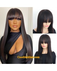 Lucy09-Wear and Go Wig Virgin Human Hair Pre Cut HD Lace Wig silky straight with Chinese bangs