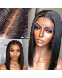 BOB18-Silk top straight hair middle parting bob lace front wig Brazilian hair 