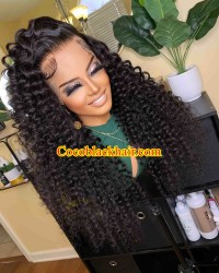 Casey-Transparent lace front wig Wand Curls Brazilian virgin human hair pre plucked hairline 