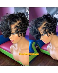 Carol-Indian virgin short pixie cut hair 13x6 glueless lace front wig 