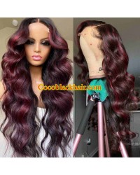 Leah-Brazilian virgin Wine Red with natural color roots Loose wave hair