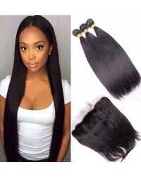 lace frontal with 3 bundles silk straight Brazilian virgin