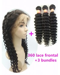 360 lace frontal with 3 wefts Brazilian virgin deep wave