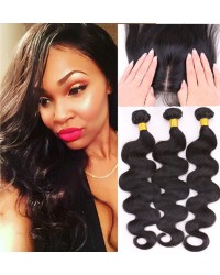 silk base closure & 3 bundles body wave Chinese virgin