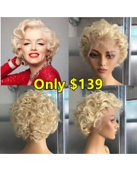 Adah-613 Blonde color pixie wave Brazilian virgin human hair glueless lace front wig