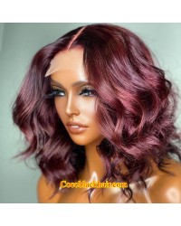 Angela 32-99j colored middle part bob style Brazilian virgin 5x5 HD lace closure wig 