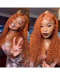 Emily67-Pre plucked ginger curly Brazilian virgin hair 360 wig 