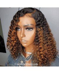 Emily82-brown ombre color tight wave bob 360 wig Pre plucked Brazilian virgin human hair 