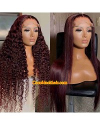 Angela 33-Burgundy color 5x5 HD closure wig Brazilian virgin human hair Pre plucked 