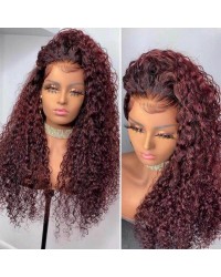 Emily68-Pre plucked dark red deep curly Brazilian virgin 360 wig 