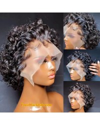 Martha-Pre plucked curly pixie glueless lace front wig Brazilian virgin human hair