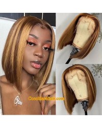 BOB17-Hightlights bob glueless lace front wig yaki mixed Italian yaki Brazilian virgin human hair