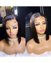 Asia-Blunt cut bob 13x6 glueless lace front wig Brazilian virgin hair Pre plucked hairline