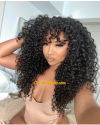 Emily76-Water wave bang bob wig Pre plucked Brazilian virgin 360 wig