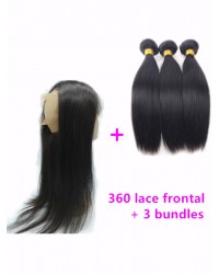 360 frontal with 3 bundles Brazilian virgin straight