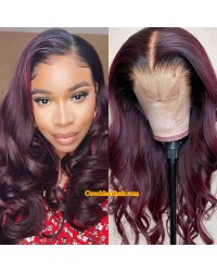 Amya-Brazilian virgin loose wave Wine Red pre plucked lace wig